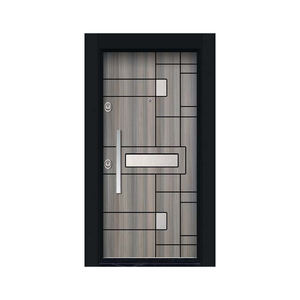 Porte d'entrée extérieure en acier moderne gris avec poignée en acier inoxydable, design imperméable - Product Image 3