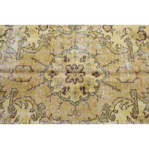 Vintage Turkish Rug, 5.5x9.4 ft Rug, <b>Yellow</b> Brown Ikat <b>Wool</b> Rug - Product Image 5