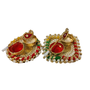 Festival indien luxe Kumkum support en métal/boîte 2 Roli Chawal support plaque Thali ensemble Diwali mariage Puja support de plaque - Product Image 1