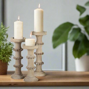 Portavelas pequeño ligero de madera para la decoración de la mesa auxiliar del dormitorio con diseño de brillo de iluminación cálida y pacífica - Product Image 2