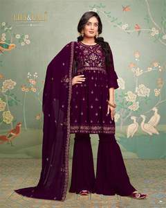 นักออกแบบล่าสุดการลําดับการเย็บปักถักร้อยเทียม Georgette ทํางานชุด Sharara โดย Fab Zone - Product Image 3