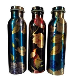 Papillon imprimé Bouteilles d'eau en cuivre Avantages pour la santé ayurvédique Perte de poids Polyvalent 100% Cuivre Brillant Fini (Bleu) - Product Image 1