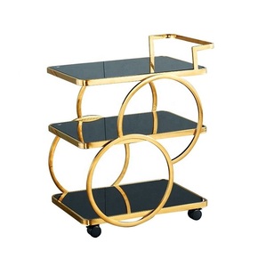 Farmhouse <b>Wood</b> and Metal Bar Cart with Wine Rack Multi Shelves and Wheels for <b>Kitchen</b> Dining and Home Party Drink Serving - Product Image 4