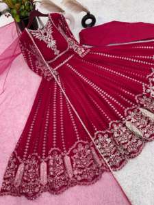 Fourniture en gros Look traditionnel Anarkali Kurti Robe complète Broderie lourde Travail Femmes Fête Mariage Porter de Luxe Anarkali Robe - Product Image 5