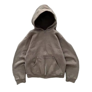 Sudadera con capucha de lavado ácido personalizada de alta calidad 100% algodón peso pesado hombro caído doble cremallera Sudadera con capucha de lavado ácido - Product Image 1