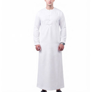 Thobe arabe de qualité supérieure pour hommes, traditionnel du Moyen-Orient, léger, respirant, en coton, coupe décontractée, manches longues, longueur cheville, col rond - Product Image 1