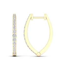 Elegantes Pendientes de Aro en Forma de V con Baño de Rodio en Oro Amarillo de 18K, Diamante Cultivado en Laboratorio EF VVS, Joyería Clásica para Uso Diario y Bodas - Product Image 1