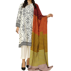 Women Cotton <b>Silk</b> Long <b>Kurta</b> Shalwar Kameez Suit Printed Bottom Quick Dry Lightweight Dupatta for Casual Comfortable Daily - Product Image 2