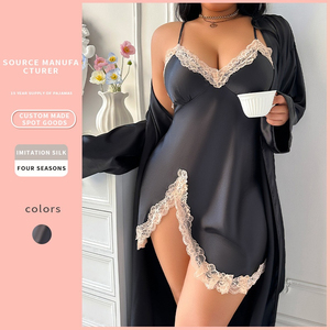 Ropa de dormir para mujer al por mayor, conjunto de lencería sexy de talla grande, camisones de mujer, ropa de noche informal de poliéster, pijama de satén de seda - Product Image 5