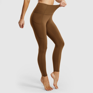 High Waist Seamless Yoga <b>Leggings</b> Full Length Solid Color With Pockets Four-Way Stretch Elastic Waist Women Fitness Pants - Product Image 2