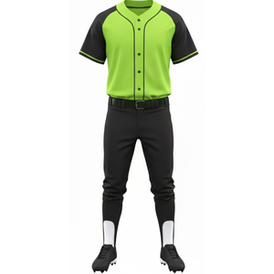 ชุดยูนิฟอร์มเบสบอลสีเขียวมะนาวและดำแบบคลาสสิก เสื้อเจอร์ซีย์แขนยาวแบบแร็กแลนพร้อมแถบตัดสี และกางเกงกีฬาสำหรับทีม - Product Image 2