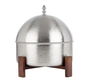 Hand Carved Round Wooden Hot <b>Pot</b> with Silver Detailing Complete with Wooden Stand and High-Quality Design for Chapati Serving - Product Image 1