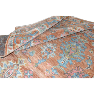 Tapis oushak fait à la main de couleur pêche exquise motif floral de style persan personnalisé tailles 5x8 à 10x14 pour ensembles de tapis de salon - Product Image 1