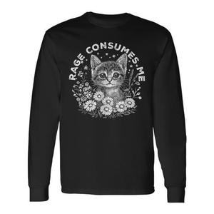 Maglietta a maniche lunghe per amanti dei gatti con motivo 'Rage Consumes Me' per scopi promozionali - Product Image 1
