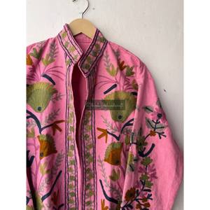 Manteau en tissu de coton Suzani veste brodée à la main sans fermeture décontracté hiver et printemps unisexe fête porter veste courte manteau - Product Image 3