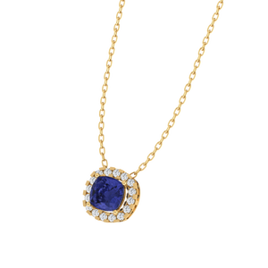 Collar de Moda con Colgante de Tanzanita con Corte Cojín y Circonita Cúbica, Chapado en Oro, Ancho de 9.8 mm, 1.2 g, Plata de Ley, Longitud de 9.8 mm - Product Image 6