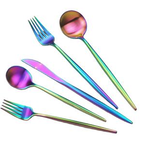 Juego de cubiertos de acero inoxidable, cuchara de material metálico chapado en oro con cuchillo afilado y tenedor, juego de cubiertos para uso diario - Product Image 1