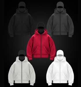 Ventes en gros bon marché de qualité supérieure : masque facial complet pour hommes, streetwear, cagoule, sweat à capuche à épaules tombantes, double couche, fermeture éclair - Product Image 2