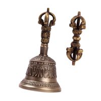 Cloche tibétaine bouddhiste en bronze poli, fabriquée à la main, avec impression numérique, pour la méditation, la guérison et la pratique du yoga, Népal