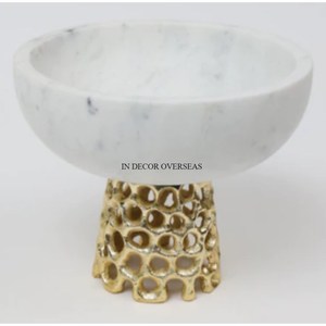 Tazón para servir comida de Metal resistente con acabado de esmalte de Color blanco de la mejor calidad con Base de diseñador elegante chapada en oro al precio más bajo - Product Image 5