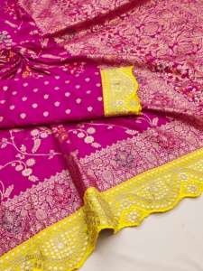 Exportateur indien Qualité Incroyable Porter Premium Collection Pure Soft Dola Silk Saree Blouse Heavy Multi Stitched Work At Cheap Rate - Product Image 6