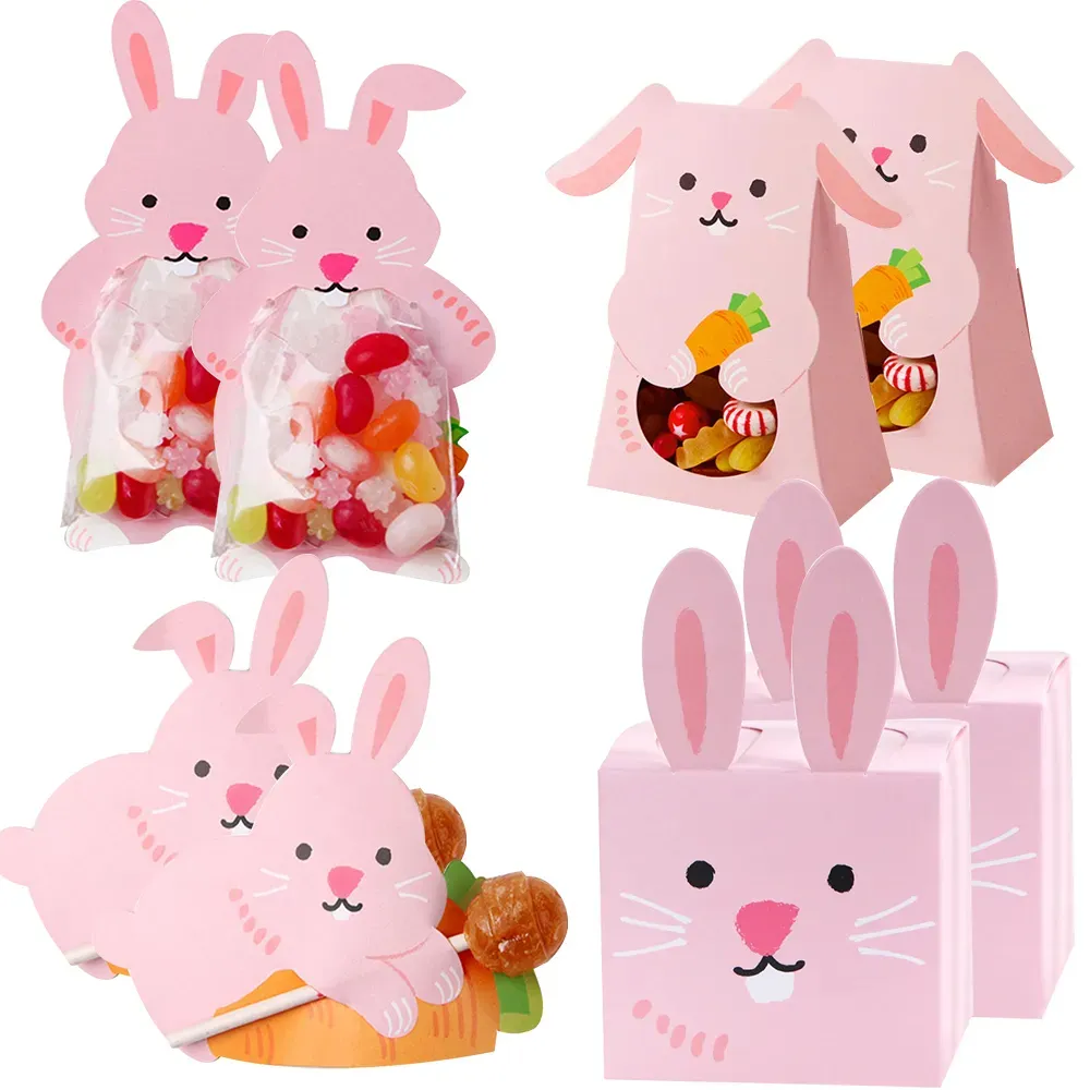 Boîtes à bonbons lapin dessin animé cartes sucette lapin pour joyeuses Pâques décorations de fête de printemps enfants bricolage cadeaux emballage approvisionnement