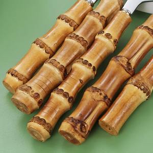 Juego de cubiertos de acero inoxidable con mango de bambú al por mayor, incluye cuchara, cuchillo, tenedor, juego de cubiertos, regalo de inauguración de la casa - Product Image 3