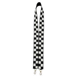 Checkered Beaded Crossbody Purse Strap Black and <b>White</b> Straps for Tote <b>Bags</b> and <b>Clutch</b> From India with Customization - Product Image 2