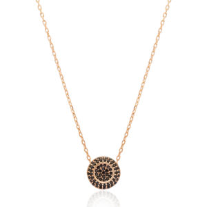 Colgante con forma de piedra de circón negro de diseño redondo geométrico, joyería de plata de ley 925 hecha a mano turca - Product Image 1