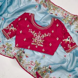 Sari en séquence lourde, tenues élégantes, sari en séquence sur organza avec blouse non cousue, tissu de qualité supérieure - Product Image 3