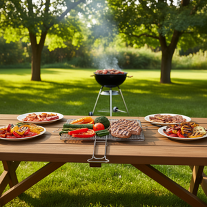 เตาย่างบาร์บีคิวเหล็กชุบโครเมียมขัดเงา B02737 แบบตาข่ายคู่ ขนาด 37x27 ซม. ไม่มีขาตั้ง - Product Image 3