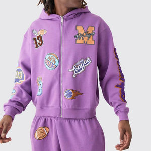 100% nouveau style coton personnalisé survêtements deux pièces surdimensionné hommes à capuche français éponge surdimensionné bouffée impression survêtement pour hommes - Product Image 6