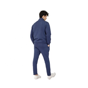 Ensemble de survêtement décontracté bleu marine pour homme 2026, avec fermeture éclair intégrale, col montant, couleur unie, en polyester, avec poches latérales, coupe classique - Product Image 2