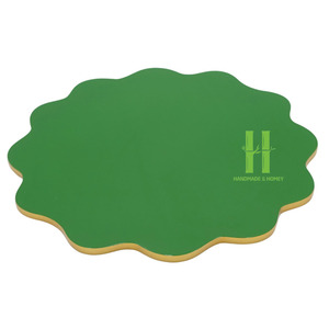 OEM Green Lacquer <b>Placemat</b> Handpainted Lacquer Serving Tray Scalloped Tray Table Centerpieces Decoration Handmade From HNH Craft - Product Image 1