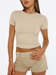 Camisetas Cortas de Alta Calidad con Manga Corta, Estilo Dolman, Cuello Redondo, Casual - Product Image 5