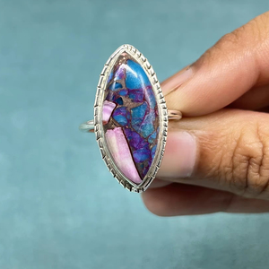 แหวนเงินเทอร์ควอยซ์หอยนางรมธรรมชาติแหวนเงินแท้ 925 หอยนางรมเทอร์ควอยซ์พลอยแหวนเงินสําหรับของขวัญผู้หญิง - Product Image 1