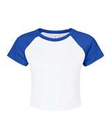 BELLA + CANVAS Kaos Wanita 3D Hole Crew Neck Slim Fit Denim/Flannel Lengan Raglan Crop T-Shirt Warna Dapat Disesuaikan Rajutan Rib Ketat
