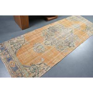 Vintage Orange Blue Patchwork Wool <b>Rug</b> 3.4 X 9.7ft Turkish Flat Weave for Living Room Decor for <b>Car</b> Use - Product Image 2