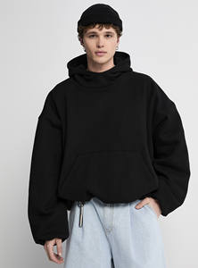 Sweat à capuche 100 % coton ultra-décontracté noir respirant écologique streetwear pour printemps été hiver avec logo frontal anti-boulochage long - Product Image 3