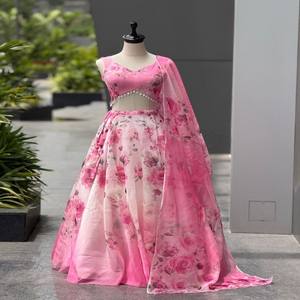 Conjunto de Lehenga Choli de Seda Organza Pura VASTRA COTTAGE, Estampado Digital, Blusa Completamente Cosida con Dupatta, Ropa de Fiesta de Diseñador - Product Image 1