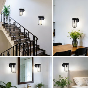 โคมไฟติดผนัง LED สแตนเลสสตีลอุตสาหกรรมสมัยใหม่ ขั้ว E27 แสงวอร์มไวท์ 2700K โคมแก้วทรงระฆังสีดำ สำหรับห้องนั่งเล่น ค่า CRI สูง - Product Image 6