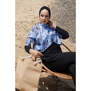 Maillot de bain islamique modeste bleu à motif hypoallergénique taille haute XL, tenue de plage écologique, emballage individuel - Product Image 4