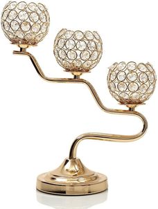 Candelabro de Cristal de Doble Brazo de Lujo, Base Decorativa de Metal Dorado para el Hogar, Bodas, Fiestas, Centro de Mesa, Decoración Votiva - Product Image 3