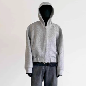 Pull court à capuche en tricot décontracté d'automne pour hommes personnalisés Double fermeture éclair Broderie 3D Style Joker Motif solide Écologique - Product Image 3