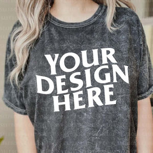 Calidad Premium DTG Imprimir 100% Algodón Lavado ácido Camisetas de gran tamaño Lavado ácido Camiseta Mujer - Product Image 3