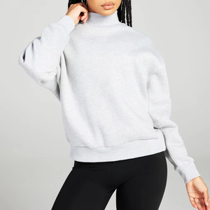 Personnalisable Surdimensionné Solide Hiver Femmes Goutte D'épaule Mockneck Fil Teint Sweat Coton/Fibre De Bambou Respirant Avant - Product Image 1