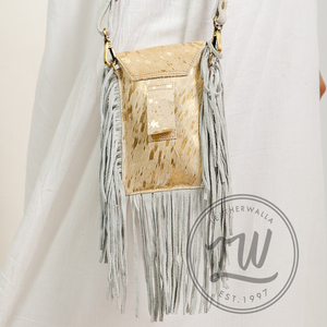 Real Handmade Hair On Leather Fringe Handbag Metallic Fur Leather Mobile Phone <b>Pouch</b> Bag Bohemian Leather Bags - Product Image 2