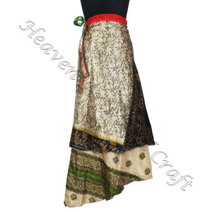 Faldas envolventes de seda de varias capas de la India Reversible Falda envolvente de 2 capas para adultos Fabricante al por mayor - Product Image 5