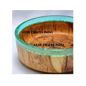 Plateau de service en bois de conception brillante de SCI avec le bois de manguier matériel de bol de puce et de trempette avec l'autocollant personnalisé enduit de résine et le prix bas - Product Image 1