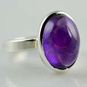 Navya <b>Craft</b> Handmade 925 Sterling Silver Boho Statement <b>Ring</b> Amethyst Oval Pear Shape Women's Size 4 for Christmas Anniversary - Product Image 3
